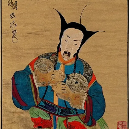 Prompt: tom waits as a mongol khan, chinese medieval art