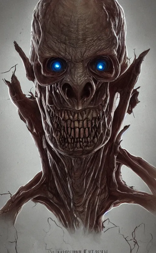 Image similar to full body portrait of Vecna from stranger things in the upside down, dynamic lighting, photorealistic, fantasy concept art, ambient lighting, atmospherical, stunning visuals, creative, cinematic, ultra detailed, trending on art station