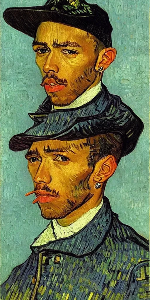 Image similar to portrait of Sir Lewis Hamilton by Van Gogh