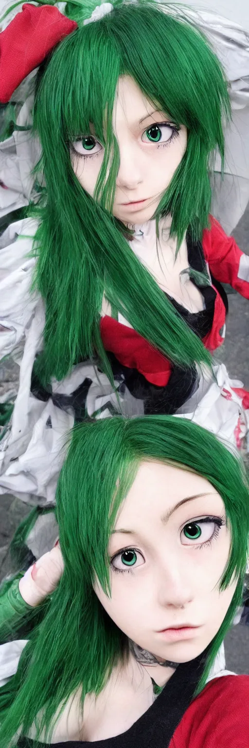 Image similar to green haired anime girl red flannel border police