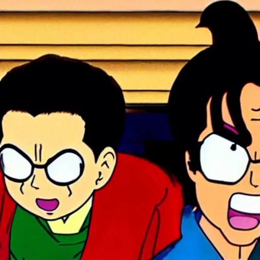 Image similar to A still from the Seinfeld TV Show, in the style of Akira Toriyama, anime