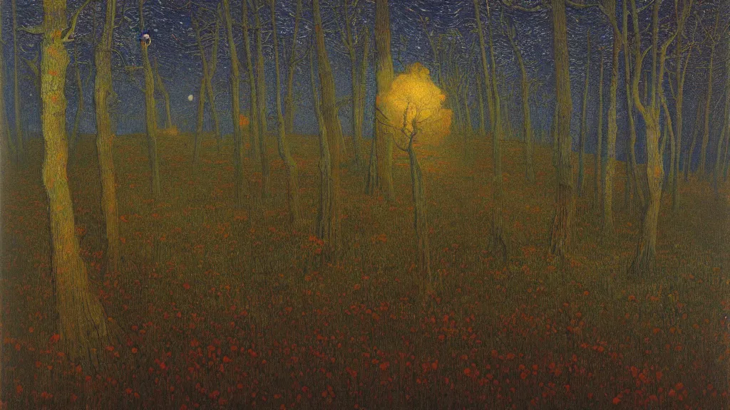Prompt: Forest at night Landscape oil painting by Zdzisław Beksiński and Van Gogh
