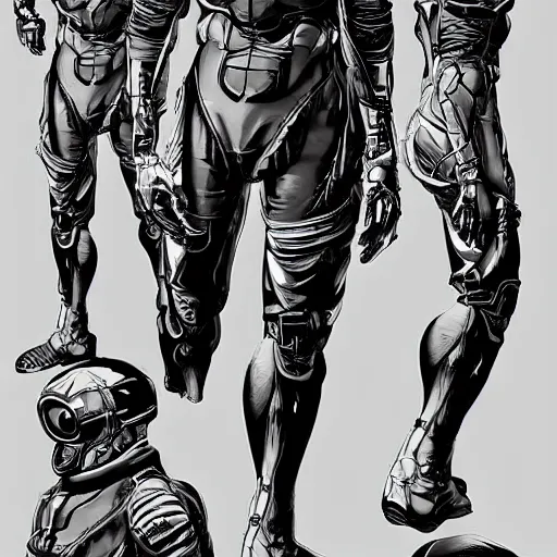 Prompt: character sheet of Astronaut from Kojima Productions by Yoji Shinkawa with Artgem and Glenn Fabry, trending on Artstation concept arts