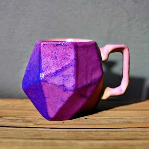 Image similar to geodesic triangle handbuilt ceramic mug with pink and purple pearlescent glaze