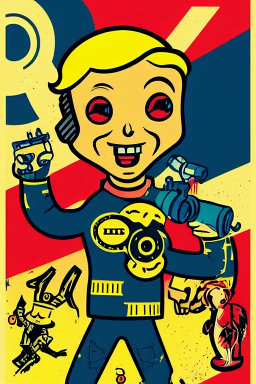 Image similar to fallout 7 6 retro futurist illustration art by butcher billy, sticker, colorful, illustration, highly detailed, simple, smooth and clean vector curves, no jagged lines, vector art, smooth andy warhol style