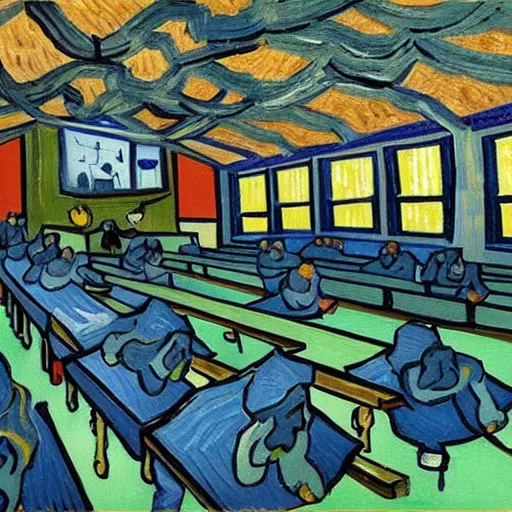 Image similar to school with prisoners van gogh style