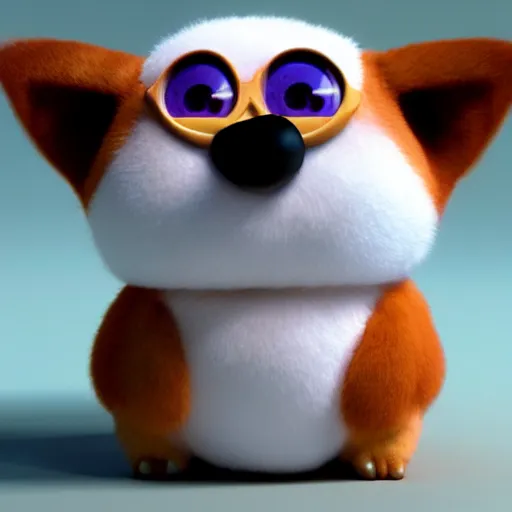 Image similar to cute happy corgi furby, pixar, 3 d render, concept art