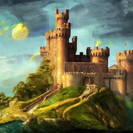 Image similar to Castle of Distant Ideal, fantasy art, 8k HD wallpaper, professional art, Wes Anderson, Camelot, Arthurian legend, Featured on art