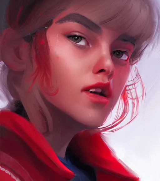 Image similar to a girl wearing a red jacket, highly detailed, digital painting, artstation, concept art, smooth, sharp focus, illustration