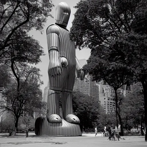 Image similar to gort from the day the earth stood still standing menacingly and evil in new York City park