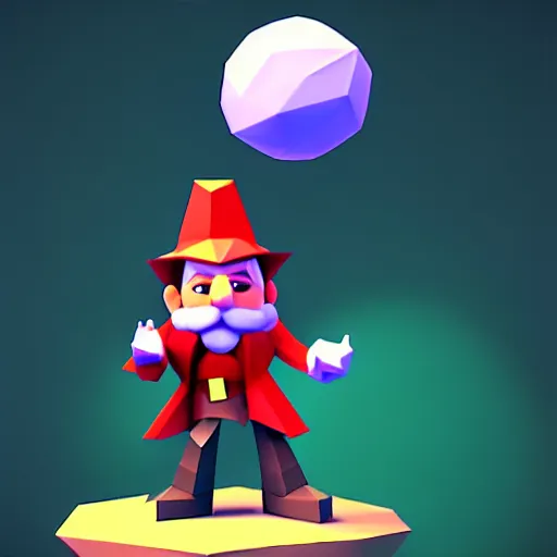 Prompt: sorcerer marx pondering his orb, low poly