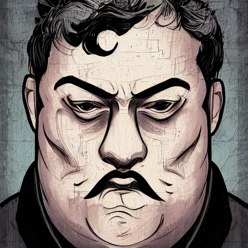 Prompt: guy named luis barlock. coffee addict and ruthless coffee bean psychopath. chubby face. centered median photoshop filter cutout vector behance artgem hd jesper ejsing!