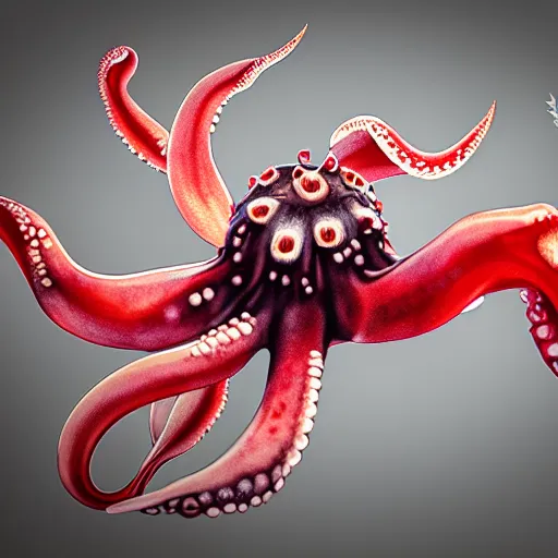 Image similar to hyperrealistic clicker from the last of us, flowers blooming and bursting, octopus, jellyfish, black and white, high contrast, soft focus, sharp, red, highly detailed