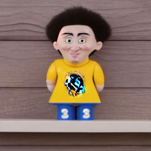 Image similar to stock photo of klay thompson troll doll on a wooden shelf