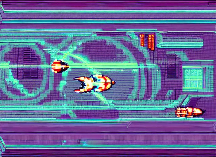 Image similar to spaceship shmup style, r-type, retro, pixel