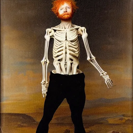 Prompt: ed sheeran portrayed as a skeletal structure body, 1 8 th century art