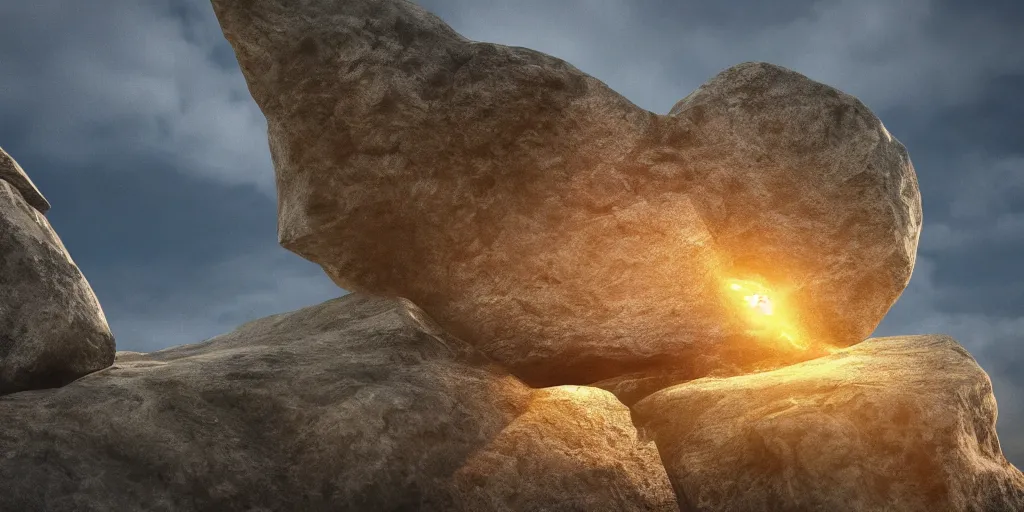 Image similar to hd photo of a giant stone suspended in mid air, high definition, detailed, atmospheric lighting, golden hour, scifi, 8K detail post-processing, artstation