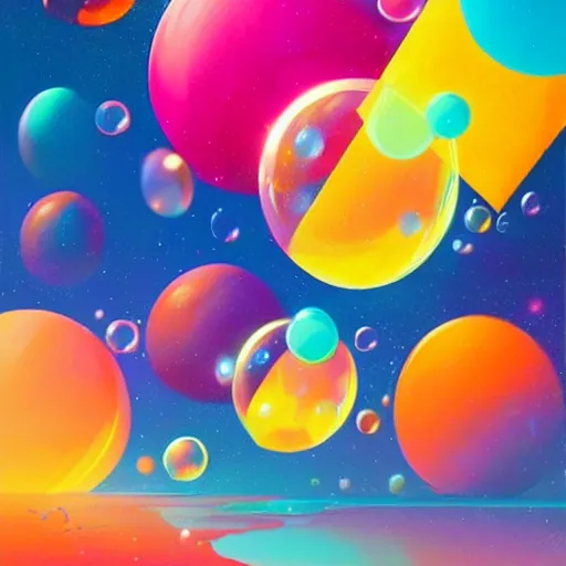 Prompt: a colorful background with a lot of bubbles, concept art by rhads, behance contest winner, space art, outrun, psychedelic, retrowave
