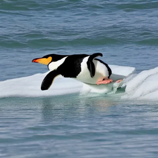 Prompt: Penguin surfing,