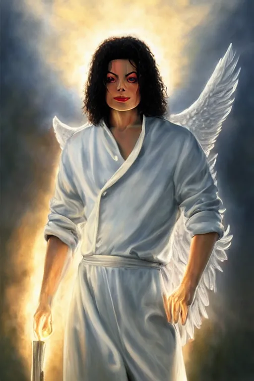 Image similar to white michael jackson cooking a bbq as a heavenly angel, anatomy, bathed in light, highly detailed, photorealistic, artstation, smooth, sharp focus, illustration, unreal engine 5, 8 k, art by artgerm and greg rutkowski and edgar maxence