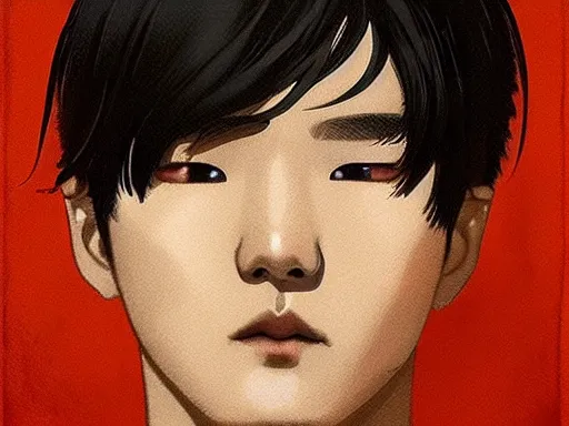 Image similar to portrait MIN YOONGI is ZUKO, night time, dynamic lighting , looking at his FIRE SCAR reflection, +++ super super super dynamic posing, J.C LEYENDECKER, thick eyebrows, super DYNAMIC serious facial expression