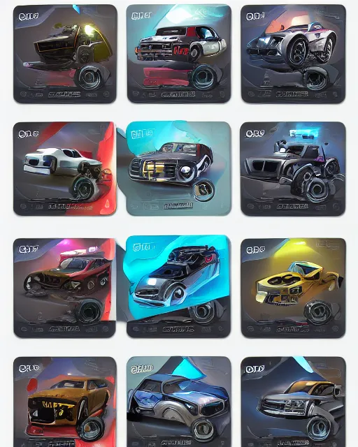 Image similar to car engine car parts concept art, cards, comic page, realistic fortnite, ui cards