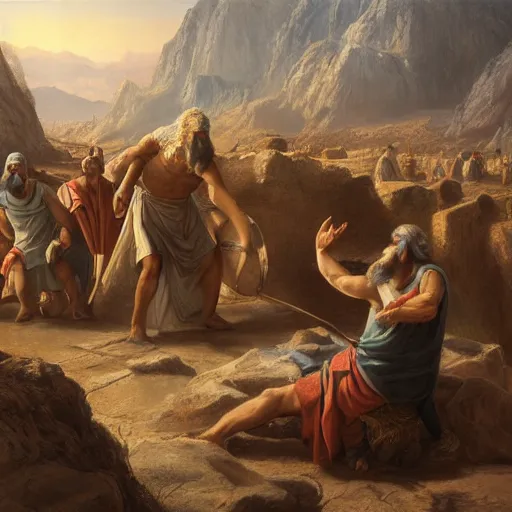 Image similar to Moses and the Israelites, matte painting, high detail, clear resolution