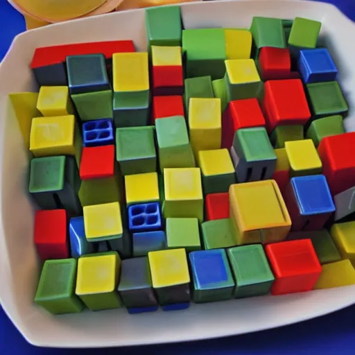 Image similar to soup made out of rubiks cubes