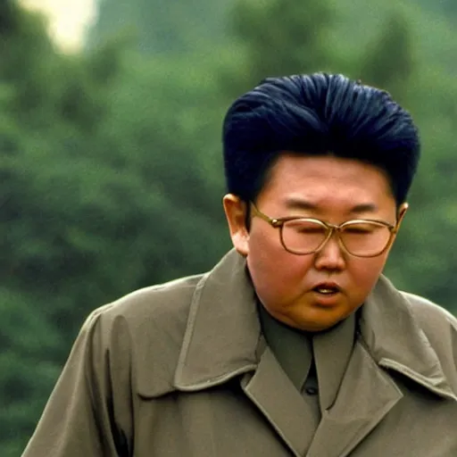 Image similar to Kim Jong-il in the role of Rambo, 35mm filmstill, cinemascope