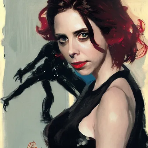 Image similar to alison brie as black widow, intricate, elegant, highly detailed, greg manchess, mucha, liepke, ruan jia, jeffrey catherine jones, ridley scott