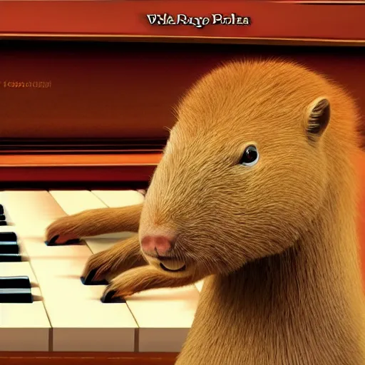 Image similar to Capybara playing on piano at the stage, made by Pixar studio, music cover art,