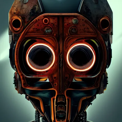 Prompt: a robot face with eyes made out of planets, shiny metal and rusty metal, mech, cyberpunk, artstation, hyperrealism, award winning digital art, photoshop contest winner, futuristic