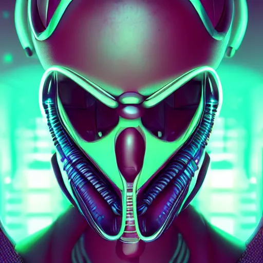Prompt: cyberpunk insect alien face portrait, detailed face, sharp focus, synthwave art, aesthetic, octane render, raw, cinematic