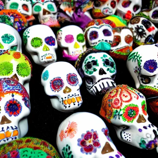 Prompt: day of the dead sugar skulls of goats and sheep