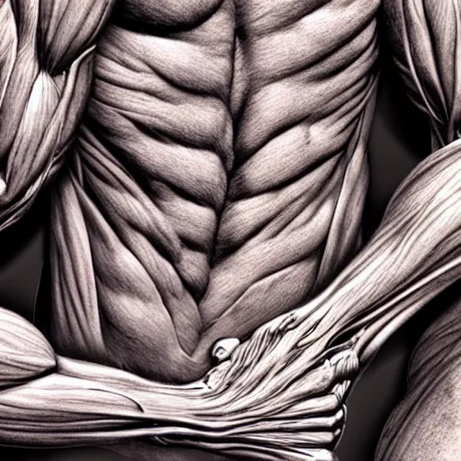 Image similar to detailed realistic illustration of damaged muscle fibres