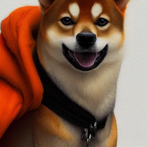 Image similar to a aesthetic award winning commission of a antrho shiba inu wearing an orange hoodie,art by greg rutkowski,character design by charles bowater,ross tran,hyperdetailed,photorealistoc,detailed face,4k,cute,artstation,deviantart