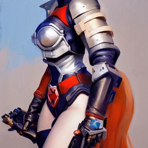 Image similar to greg manchess portrait painting of armored harley quinn as overwatch character, medium shot, asymmetrical, profile picture, organic painting, sunny day, matte painting, bold shapes, hard edges, street art, trending on artstation, by huang guangjian and gil elvgren and sachin teng