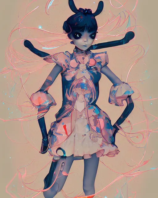 Image similar to james jean isolated vinyl figure harajuku magical girl character design, figure photography, dynamic pose, holographic undertones, glitter accents on figure, anime stylized, sharp focus, accurate fictional proportions, high delicate defined details, ethereal lighting