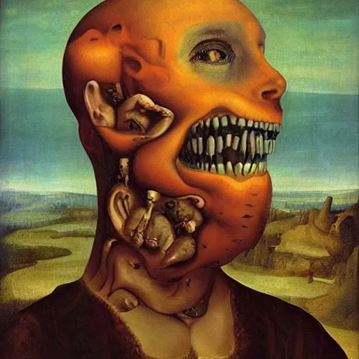 Prompt: terrifying surrealist monster portrait renaissance painting