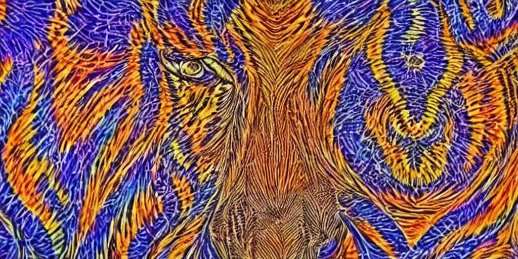 Prompt: alex grey art patterns on a tiger head