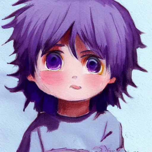 Image similar to cute little boy, purple color palette, art made by mitsuhiro kimura,