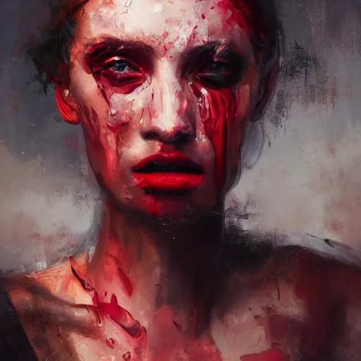 Image similar to a portrait of an intensely lit disoriented female, shattered, red, oil painting, pale colors, high detail, 8 k, wide angle, trending on artstation,