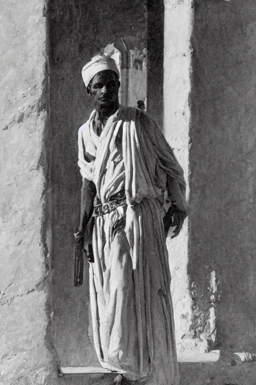 Image similar to a closer hero portrait of a live nubian temple guard in old egypt. masterpiece, dramatic light and shadow, saturated colors, ciaroscuro. painted by anders zorn