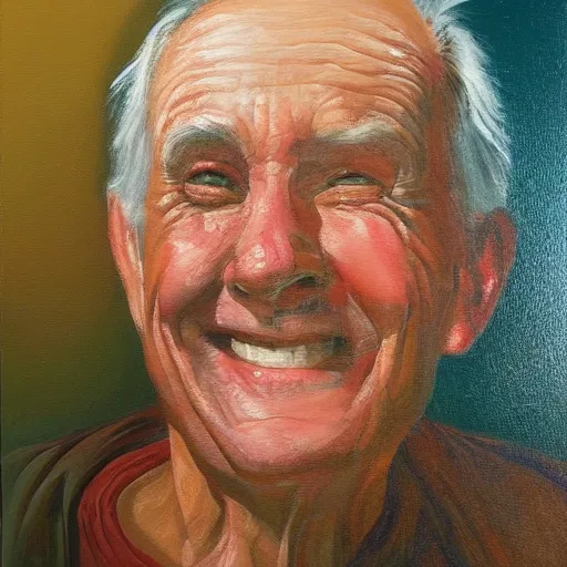 Prompt: painting of a smiling old man with dramatic lighting