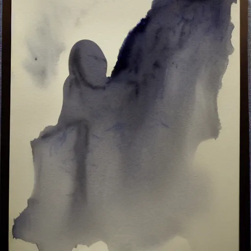 Prompt: A very spooky ghost haunting discord and tugging, watercolor, dark background, foreboding, ominous