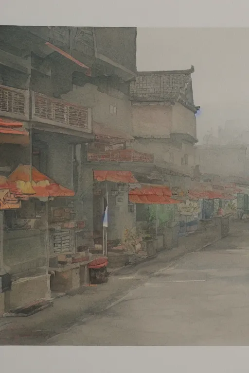 Image similar to A watercolor depicting an empty Wujiaochang, no people, gloomy weather, high contrast, smooth, by Joseph Zbikowicz, 8k