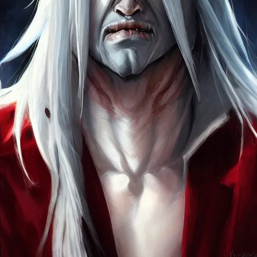 Prompt: Alucard the pale blond vampire lord mixed with morbius, very very very pale blond hair,_by_Stanley_Artgerm_Lau_WLOP_Rossdraws_James_Jean_Andrei_Riabovitchev_Marc_Simonetti_Yoshitaka_Amano_ArtStation_CGSociety