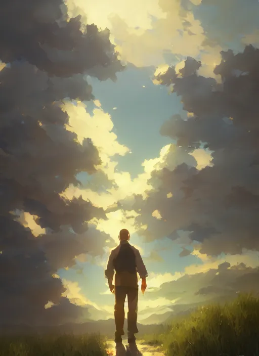 Prompt: walter white entering heaven, soft natural light, intricate, key visual, conceptart, ambient lighting, highly detailed, digital painting, artstation, sharp focus, by makoto shinkai, akihiko yoshida, greg manchess, dreamworks, ghibli, award winning