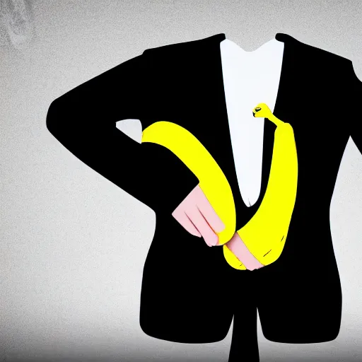 Image similar to an antropomorphic banana wearing a business suit