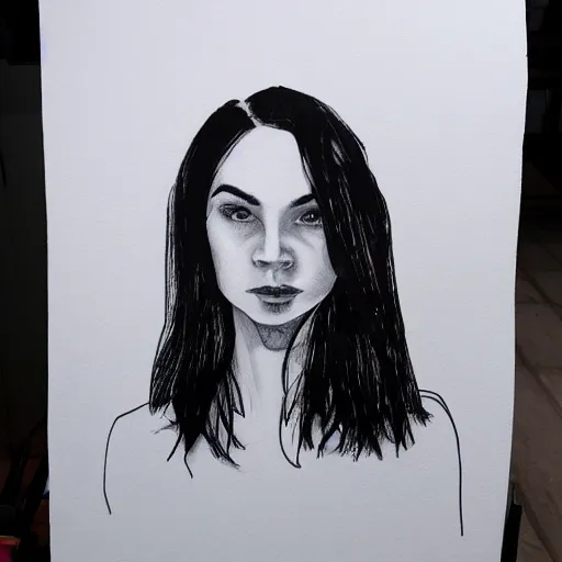 Image similar to 3 / 4 portrait of model black ink on paper